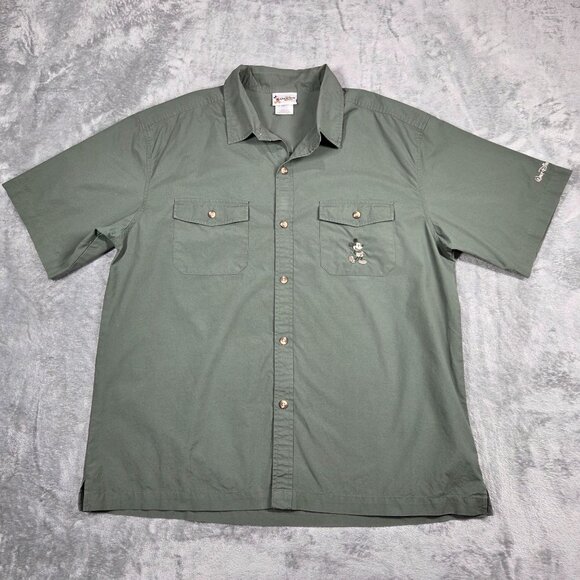 Vintage Disney World Shirt Mens L Green Mickey Mouse Embroidered Camp Button Up - Picture 2 of 9